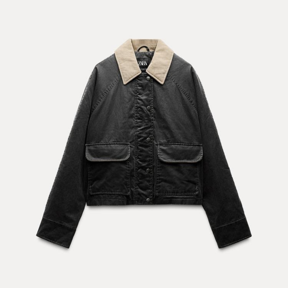 Zara CORDUROY COLLAR WAXED JACKET Large - Picture 1 of 7